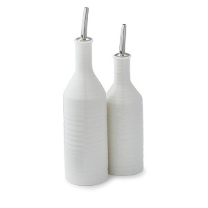 Portmeirion Sophie Conran Oil & Vinegar Drizzler Set, 10.5 Inch Pourer & 9 Inch Dispenser, Fine Porcelain White Bottles, Dishwasher Safe - 1 of 4