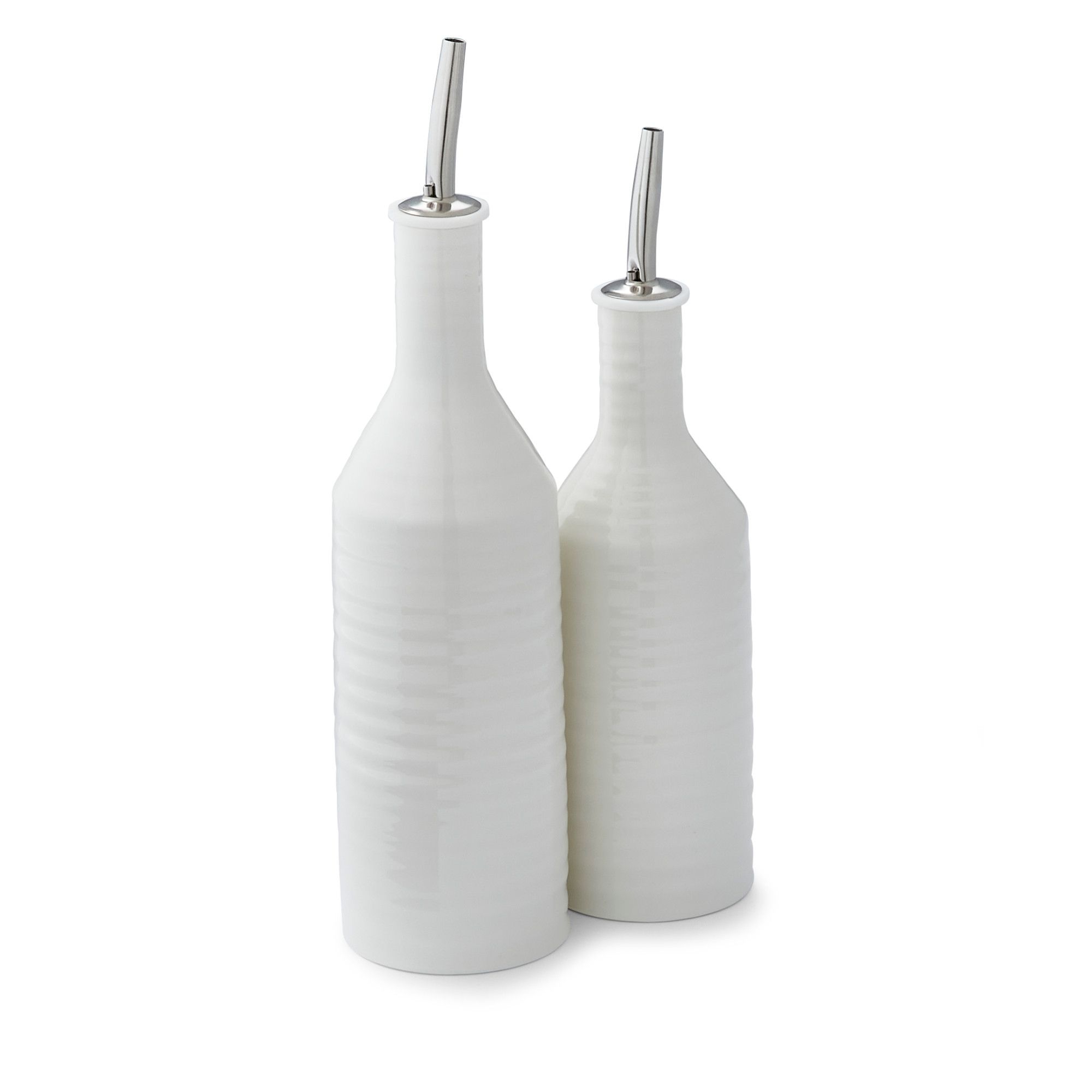 Portmeirion Sophie Conran Oil & Vinegar Drizzler Set, 10.5 Inch Pourer & 9 Inch Dispenser, Fine Porcelain White Bottles, Dishwasher Safe
