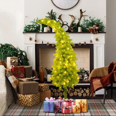 KWPZQEB 5FT Hinged Fir Artificial Fir Bent Top Christmas Tree, Christmas Tree with 400 Lush Branch Tips & 100 LED Lights, Xmas Decor for Indoor, Green