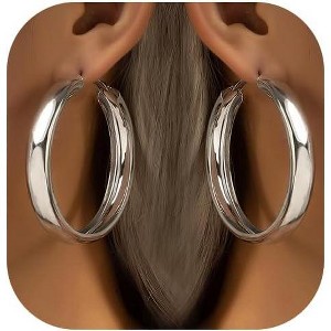 Wide Flat Huggie Hoop Earrings: Chunky Gold & Silver Statement Dangle for Women - 1 of 4