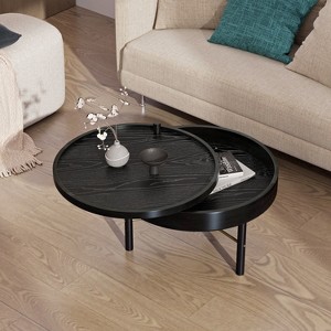 TIRAMISUBEST Modern Round Wood Rotating Tray Coffee Table with Storage & Metal Legs, Center Table with Rotating Top and Hidden Storage - 1 of 4