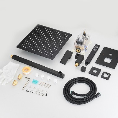 Matte Black 12-Inch Square Rain Shower Faucet Set