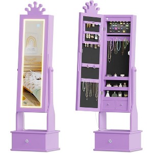 Kids Full-Length Mirror Jewelry Cabinet & Vanity w/ Storage Drawers & Organizer, Freestanding 46in Armoire for Birthday/Christmas Gifts - 1 of 4