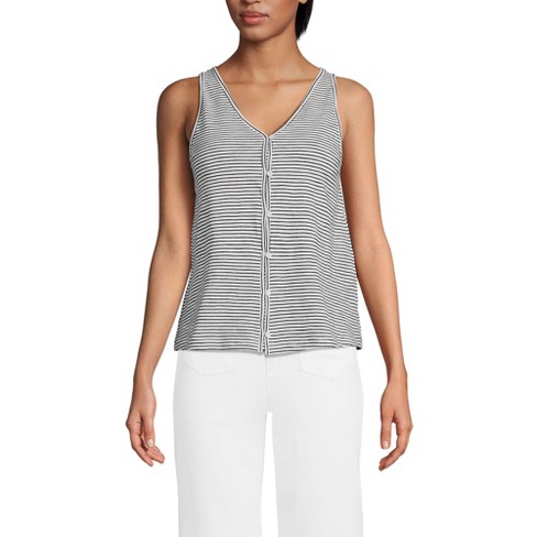 Lands' End Women's Slub Tank Top - Large - White/black Stripe : Target