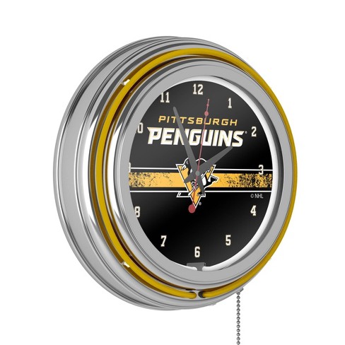 Nhl Pittsburgh Penguins Chrome Double Rung Neon Clock : Target