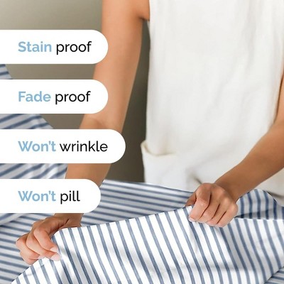 Twin Blue Striped Microfiber Deep Pocket Sheet Set