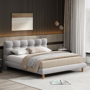 NicBex Full/Queen/King Upholstered Bed Frame with Cookie-Shaped Headboard,Platform Bed Frame with Wood Slats Support,Noise-Free,Easy Assembly,Gray - 1 of 4