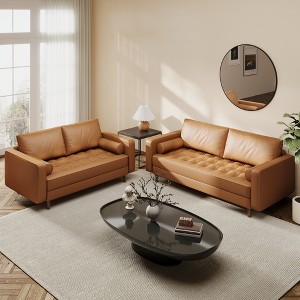 Luige 2 Piece Mid-Century Modern Square Arm Faux Leather Sofa and Loveseat Set - Tree City - 1 of 4