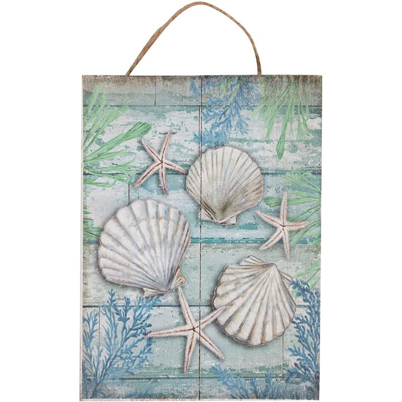 Juvale Wooden Wall Ornament - 2-Piece Small Hanging Decorations Under The Sea Seashells Design, Natural Decor Living Room, Hallway Dining, 8x5.9x0.9", 5 of 7