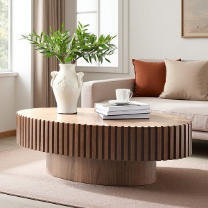 43.7" Oval Drum Coffee Table with Ash Grain Top - 1 of 4