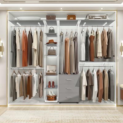 Aheaplus 96'' Wide Heavy-duty Closet Organizer System with Drawers and Tower Kit