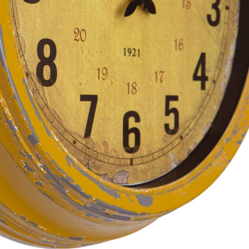 Distressed Iron Round Wall Clock Yellow - Yosemite Home Decor, 2 of 5