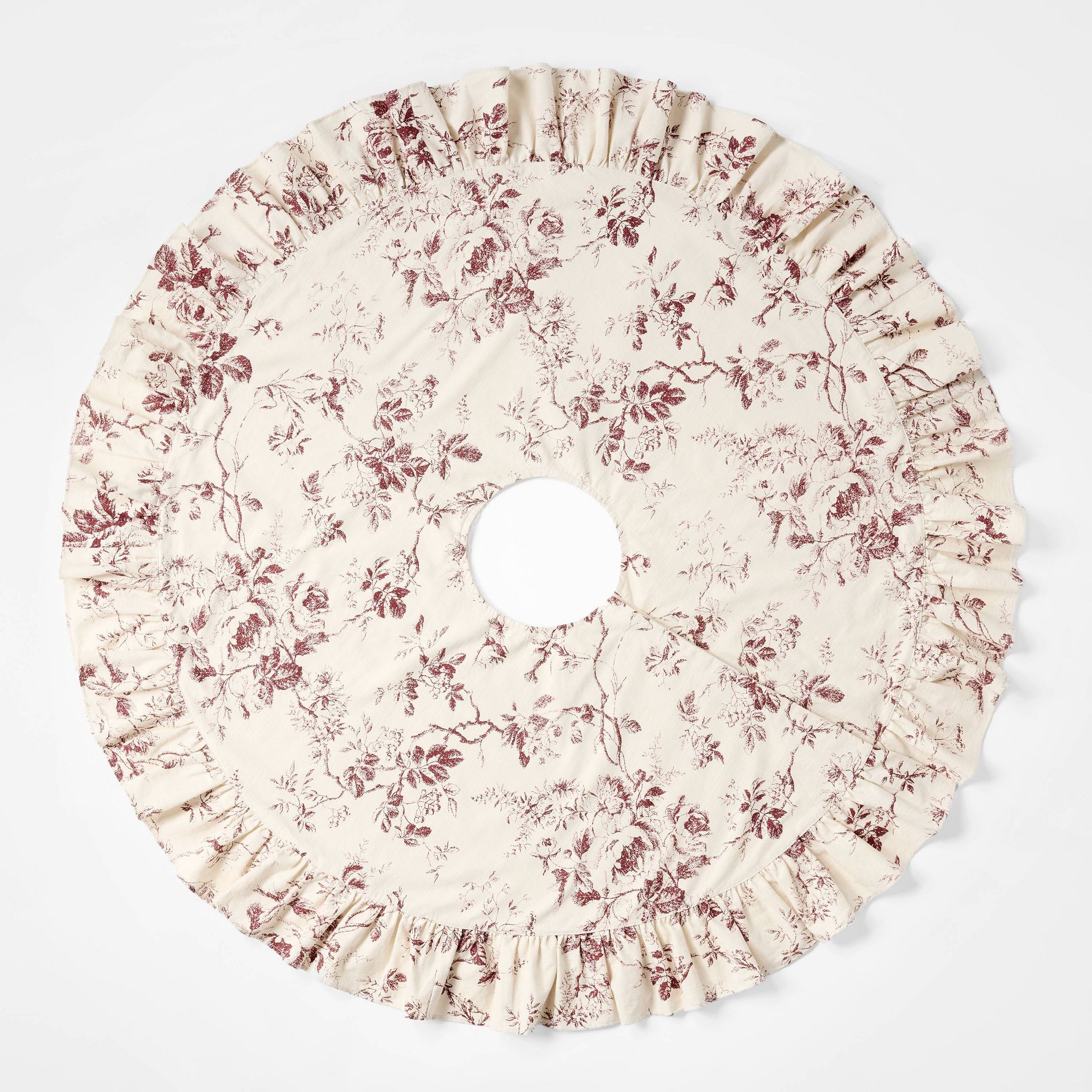 50" Ruffle Botanical Tree Skirt Cream/Red - Threshold™ designed with Studio McGee