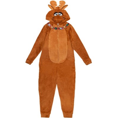 Christmas Fleece Zip Up Cosplay Pajama Coverall 3D nose Sizes (Small - 2XL)