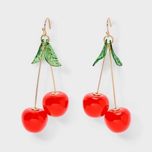 Cherry Drop Earrings - A New Day™ Red/Gold: Nickel-Free Metal, Post Closure, 2.8" Length, 1.1" Width, 0.48 oz Weight - 1 of 3