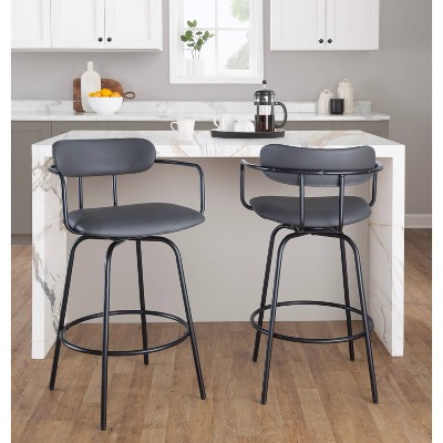 Demi 26" Gray Faux Leather Swivel Counter Stools, Set of 2