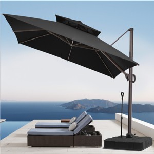 11' offset patio umbrella Kingdura 11ft Cantilever with Base Included, Large Round Aluminum Outdoor Umbrella, 360° Rotation & Infinite Tilt, Heavy Duty Frame for Deck Pool Backyard, Beige : Patio, Lawn top design allows gentle airflow 11 ft Double Roof Round