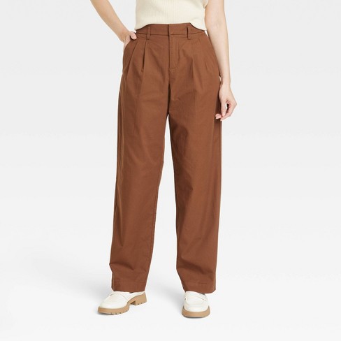 Women's High-rise Pleat Front Straight Chino Pants - A New Day™ Brown 4 :  Target