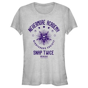 Juniors Womens Wednesday Nevermore Academy Nightshade Society T-Shirt - 1 of 4