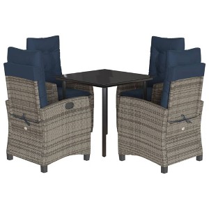 vidaXL 5-Piece Patio Dining Set with Adjustable PE Rattan Recliners and Glass Top Table - Weather-Resistant Outdoor/Garden Furniture - 1 of 4