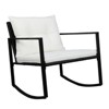 Black 3-Piece Wicker Outdoor Bistro Set Rocking Chairs with White Cushion - 2 of 4