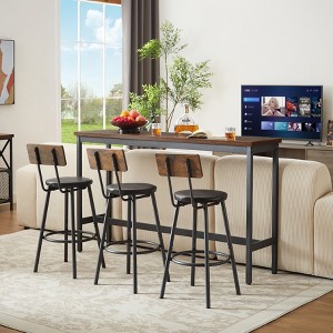 Industrial 4PCS Long Bar Table Set with 3 PU Upholstered Bar Stools, 4L -ModernLuxe - 1 of 4