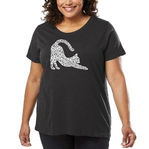 LA Pop Art Stretching Cat - Women's Word Art T-Shirt - 1 of 4