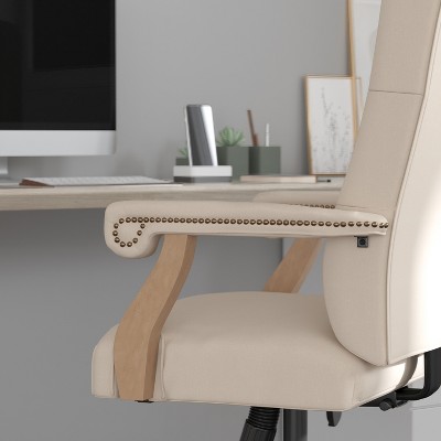 Ivory Ultra-Suede High-Back Swivel Office Chair with Driftwood Metal Base