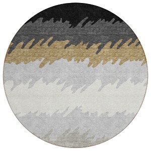 Black Charcoal And Silver Striped Washable Indoor Outdoor Area Rug - 1 of 4