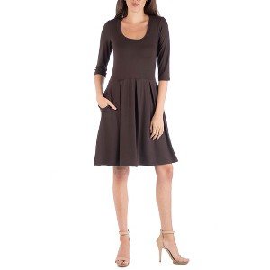 24seven Comfort Apparel Three Quarter Sleeve Fit and Flare Mini Dress - 1 of 4