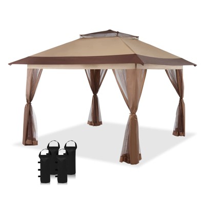 13X13 Instant Gazebo Screen House - Centerlok, Sto 'N Go, Silver Coated 150D - CA169M Beige & Coffee