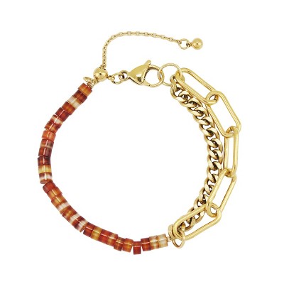 Slate by Rebl Genuine Beads & Chain Bracelet  Split Paperclip & Cuban Chain, 18K Gold Plated Stainless Steel