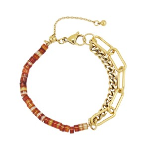 Slate by Rebl Genuine Beads & Chain Bracelet  Split Paperclip & Cuban Chain, 18K Gold Plated Stainless Steel - 1 of 1