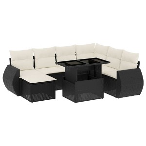 vidaXL 8 Piece Patio Sofa Set with Cushions Black and Cream Poly Rattan - 1 of 4
