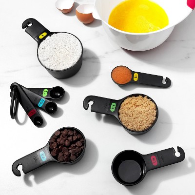 OXO Measuring Cups and Spoons Set: 10-Piece Black Teaspoon & Dry Measure Cups, Dishwasher-Safe, Lifetime Warranty