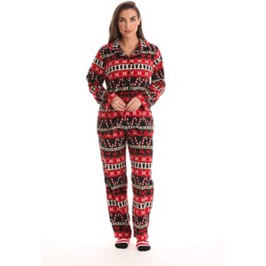 #followme  Womens Printed Microfleece Button Front PJ Pant Set with Socks / Winter Pajamas - 1 of 4