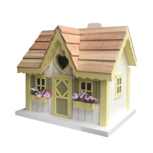Home Bazaar 7.5" Sweetheart Cottage Wood Bird House Yellow & White - 1 of 3