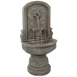 Sunnydaze Lovely Lily Polyresin Flat Back Pedestal Outdoor Wall Fountain for the Patio, Deck, or Yard - 37.5" - Gray - 1 of 4