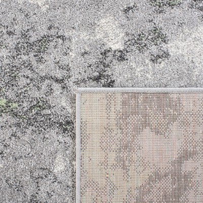 Gray and Green Abstract Synthetic Runner Rug
