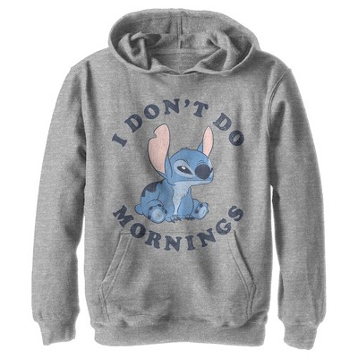 Boy's Lilo u0026 Stitch Experiment 626 I Don't Do Mornings Pull Over Hoodie -  Athletic Heather - Large