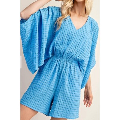 Women's Duster Sleeve Romper with Top Lining and Elastic Waist - GiGiO
