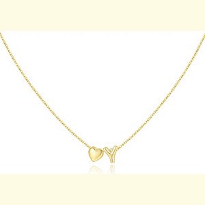 Heart Initial Necklace 14K Gold Plated Christmas Stocking Stuffer for Teens Y - 1 of 4