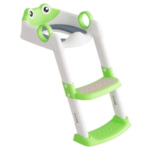 Potty Training Seat with Adjustable Height Step Stool Ladder, Potty Training Toilet with Soft Cushioned Seat & Splash Guard for Boys and Girls, Green - 1 of 4