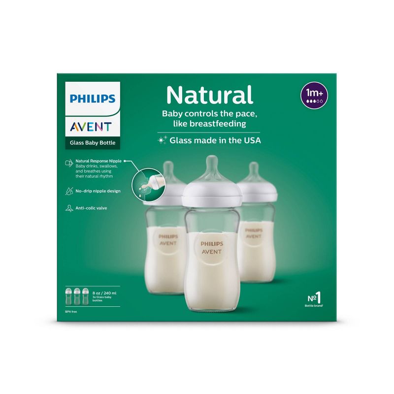 Philips Avent 3pk Glass Natural Baby Bottle with Natural Response Nipple - Clear - 8oz, 3 of 27
