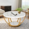 MAYEERTY Wooden Coffee Table, 2-Tier Round Central Cocktail Table with Shelves - 3 of 4
