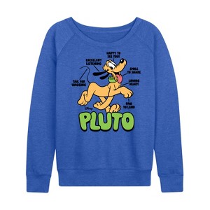 Women's Disney Pluto Diagram Lightweight French Terry Wide Neck Long Sleeve Graphic Shirt - Heather Royal Blue - 3X - 1 of 3