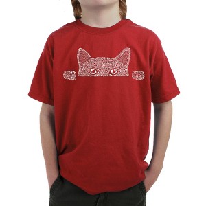 LA Pop Art Boy's Word Art T-shirt - Peeking Cat - 1 of 4