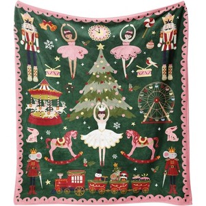 Lomsoe Pink Green Christmas Tree Print Flannel Blanket - All Seasons Soft and Warm Throw Blanket for Napping, Camping, Travel, Office - 1 of 4