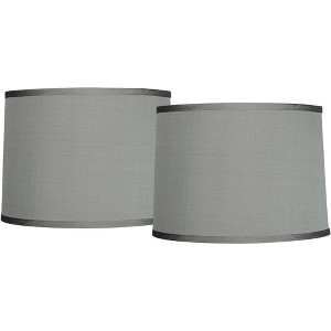 Springcrest Set of 2 Drum Lamp Shades Gray Medium 13" Top x 14" Bottom x 10" High Spider with Replacement Harp and Finial Fitting - 1 of 4