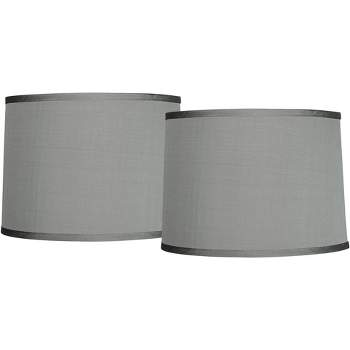 Springcrest Set of 2 Drum Lamp Shades Gray Medium 13" Top x 14" Bottom x 10" High Spider with Replacement Harp and Finial Fitting